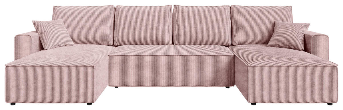 WOHNLANDSCHAFT Altrosa Cord  - Schwarz/Altrosa, KONVENTIONELL, Kunststoff/Textil (140/305/140cm) - Carryhome