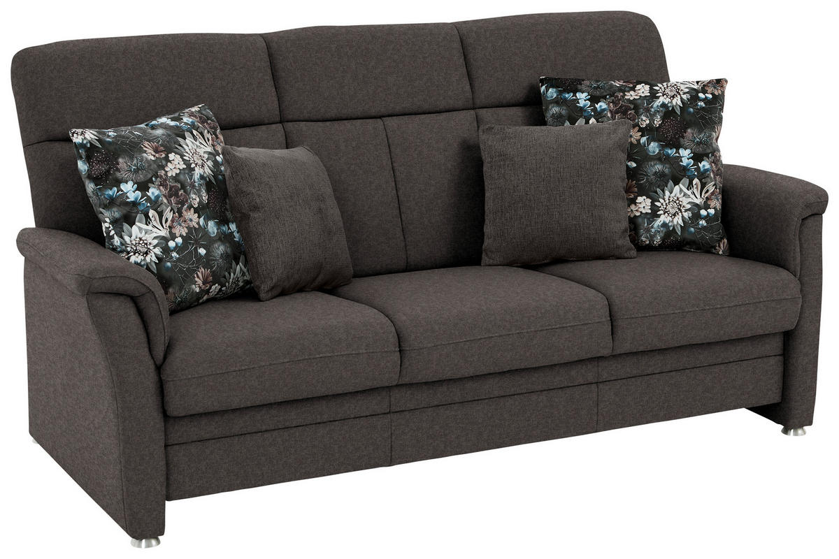 3-SITZER-SOFA Flachgewebe Dunkelbraun  - Dunkelbraun/Alufarben, Konventionell, Textil/Metall (194/100/89cm) - Beldomo Comfort