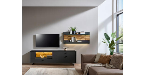 WOHNWAND  in Grau, Eichefarben  299,4/170,4/46,4 cm  - Eichefarben/Anthrazit, Design, Glas/Holz (299,4/170,4/46,4cm) - Novel