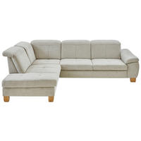 ECKSOFA 243/301 cm  in Flachgewebe Ecru Rücken echt, Kopfteilverstellung  243/301 cm  - Wildeiche/Ecru, Natur, Holz/Textil (243/301cm) - Voleo