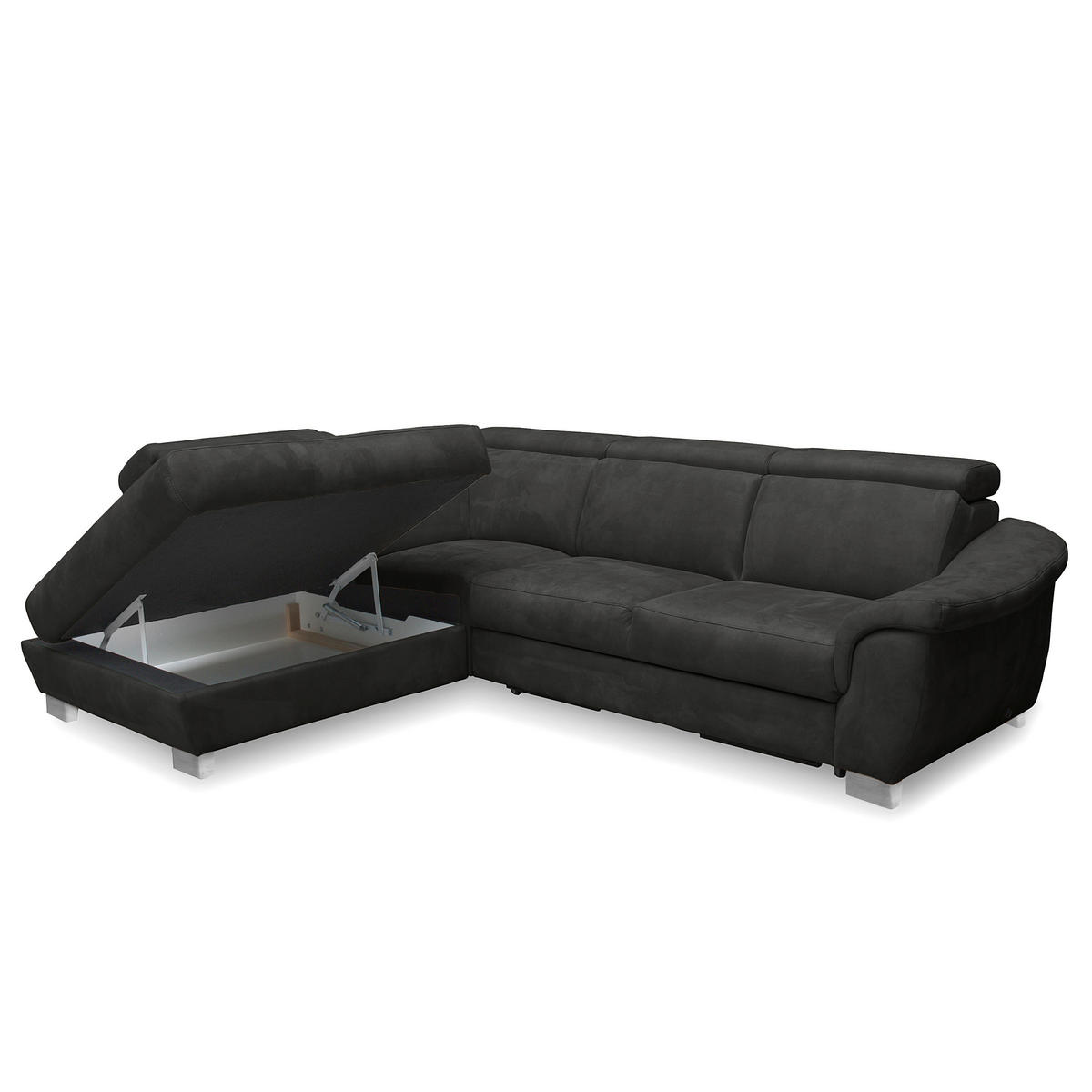 ECKSOFA Anthrazit Mikrofaser Rücken echt, Relaxfunktion, Kopfteilverstellung  - Chromfarben/Anthrazit, Design, Textil/Metall (238/276cm) - Livetastic