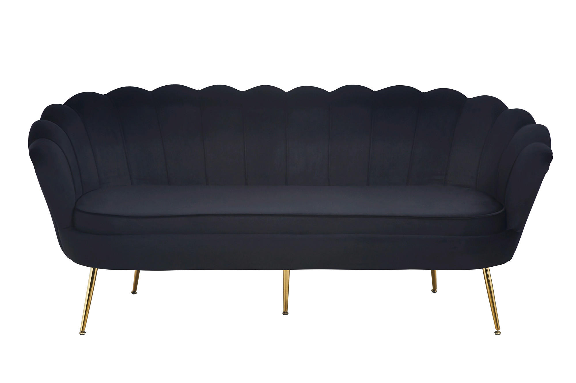 3-SITZER-SOFA in Samt Schwarz - Goldfarben/Schwarz, MODERN, Textil/Metall (180/78/76cm) - Livetastic
