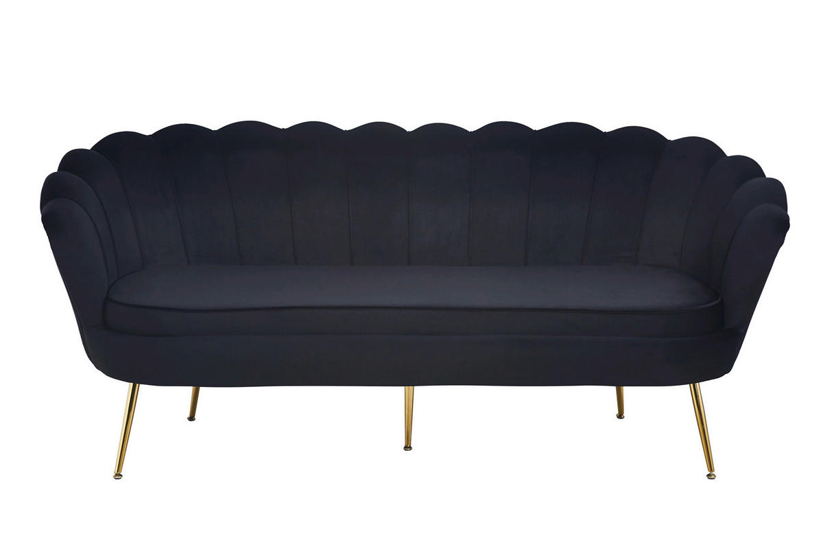 3-SITZER-SOFA in Samt Schwarz  - Goldfarben/Schwarz, MODERN, Textil/Metall (180/78/76cm) - Livetastic