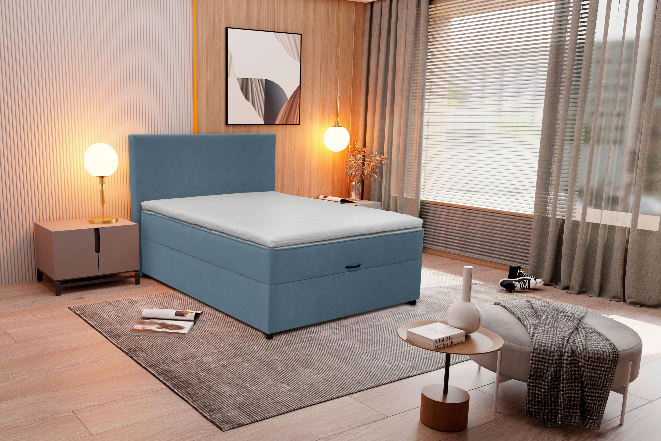 BOXBETT 100/200 cm  in Blau  - Blau/Schwarz, KONVENTIONELL, Kunststoff/Textil (100/200cm) - Moderano