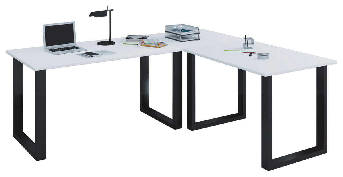 ECKSCHREIBTISCH 220/220/76 cm  in Schwarz, Weiß  - Schwarz/Weiß, MODERN, Holzwerkstoff/Metall (220/220/76cm) - MID.YOU