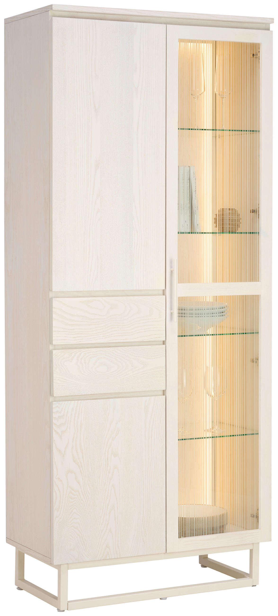 VITRINE in furniert, massiv Esche Weiß  - Eschefarben/Schwarz, MODERN, Glas/Holz (80/190/43cm) - Lomoco