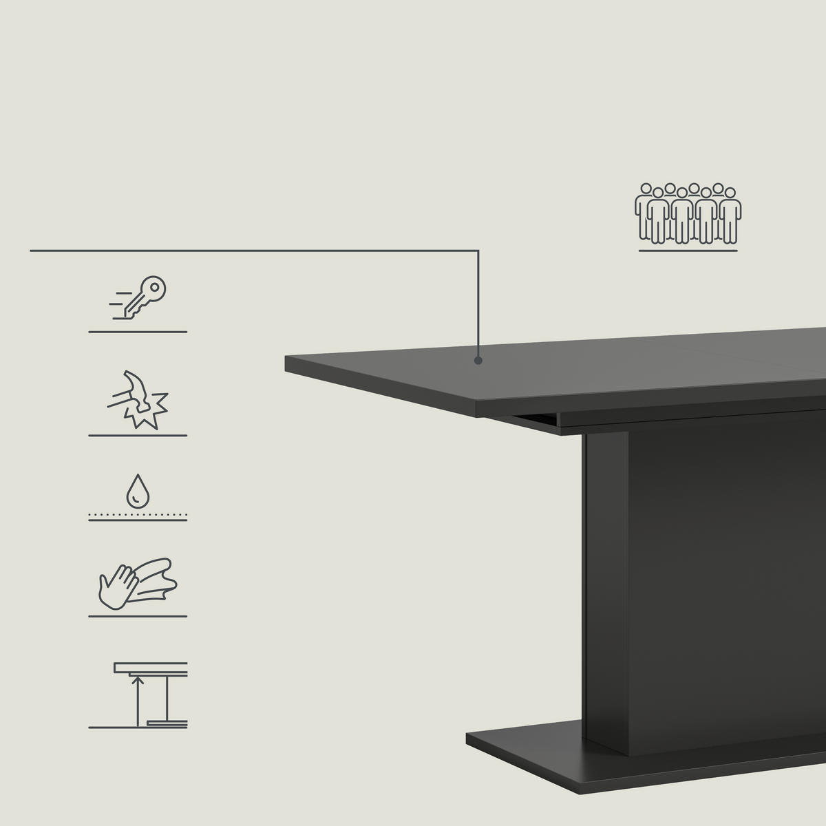 AUSZIEHTISCH Grau rechteckig  ausziehbar  - Grau, KONVENTIONELL, Holzwerkstoff (150-190/90/76cm) - MID.YOU