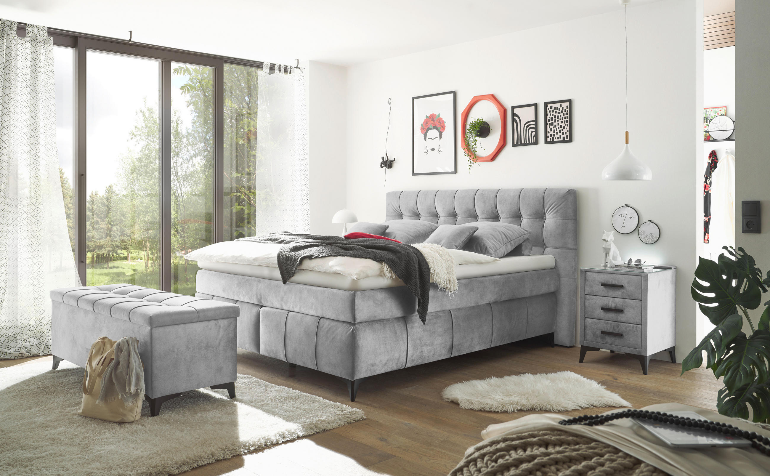 BETTBANK 139/58/50 cm   - Schwarz/Grau, KONVENTIONELL, Kunststoff/Textil (139/58/50cm) - Modante