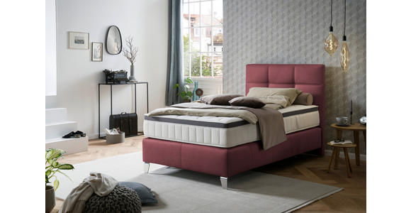 BOXSPRINGBETT 120/200 cm  in Bordeaux  - Chromfarben/Bordeaux, KONVENTIONELL, Leder/Textil (120/200cm) - Novel