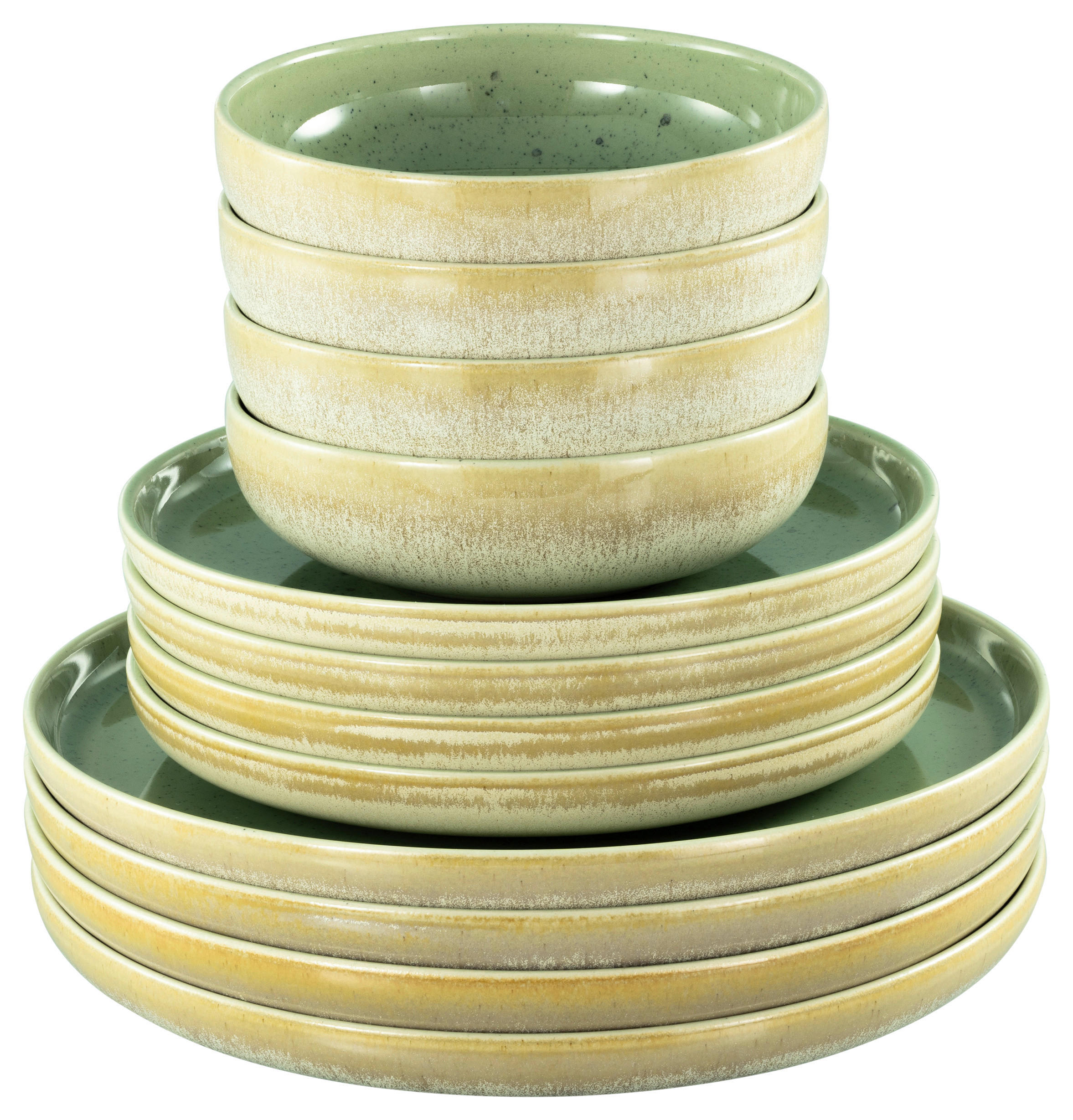 TAFELSERVICE Creme, Grün 12-teilig Uno Emiliana  - Creme/Grün, Design, Keramik - Creatable