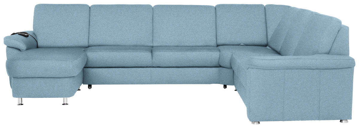 WOHNLANDSCHAFT Hellblau Flachgewebe  - Chromfarben/Hellblau, KONVENTIONELL, Textil/Metall (163/330/240cm) - Beldomo System