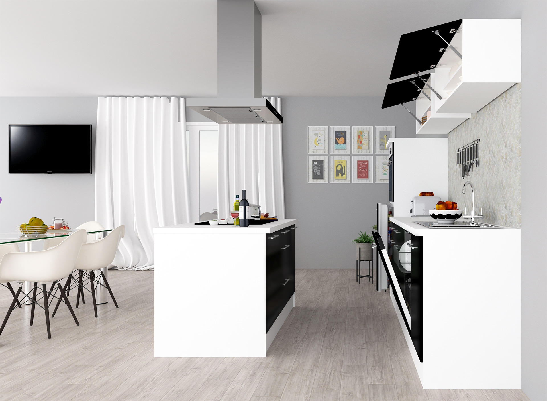 KÜCHENBLOCK 280/160 cm Schwarz, Weiß E-Geräte, Spüle, Soft-Close-System, Geschirrspülerblende, Dunstabzug, Ab- und Überlaufgarnitur, Herdanschlusskabel   - Schwarz/Weiß, MODERN, Metall (280/160cm) - Respekta