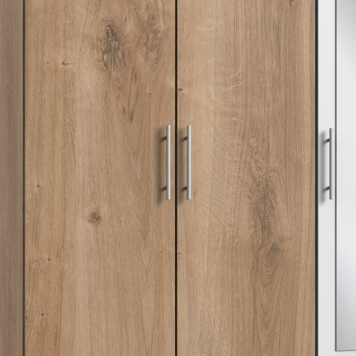 DREHTÜRENSCHRANK 225/210/58 cm 5-türig Weiß, Eichefarben  - Eichefarben/Alufarben, KONVENTIONELL, Glas/Holzwerkstoff (225/210/58cm) - MID.YOU