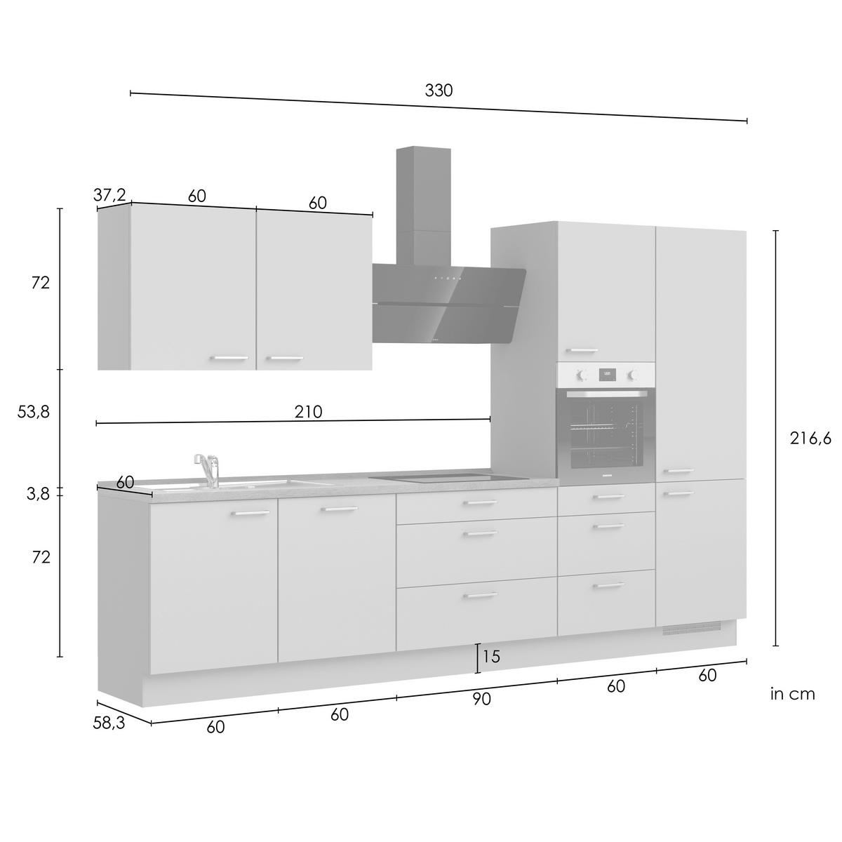 KÜCHENLEERBLOCK Frame 330 cm  in Weiß, Eichefarben  - Edelstahlfarben/Eichefarben, ROMANTIK / LANDHAUS, Holzwerkstoff/Metall (330cm) - Nobilia