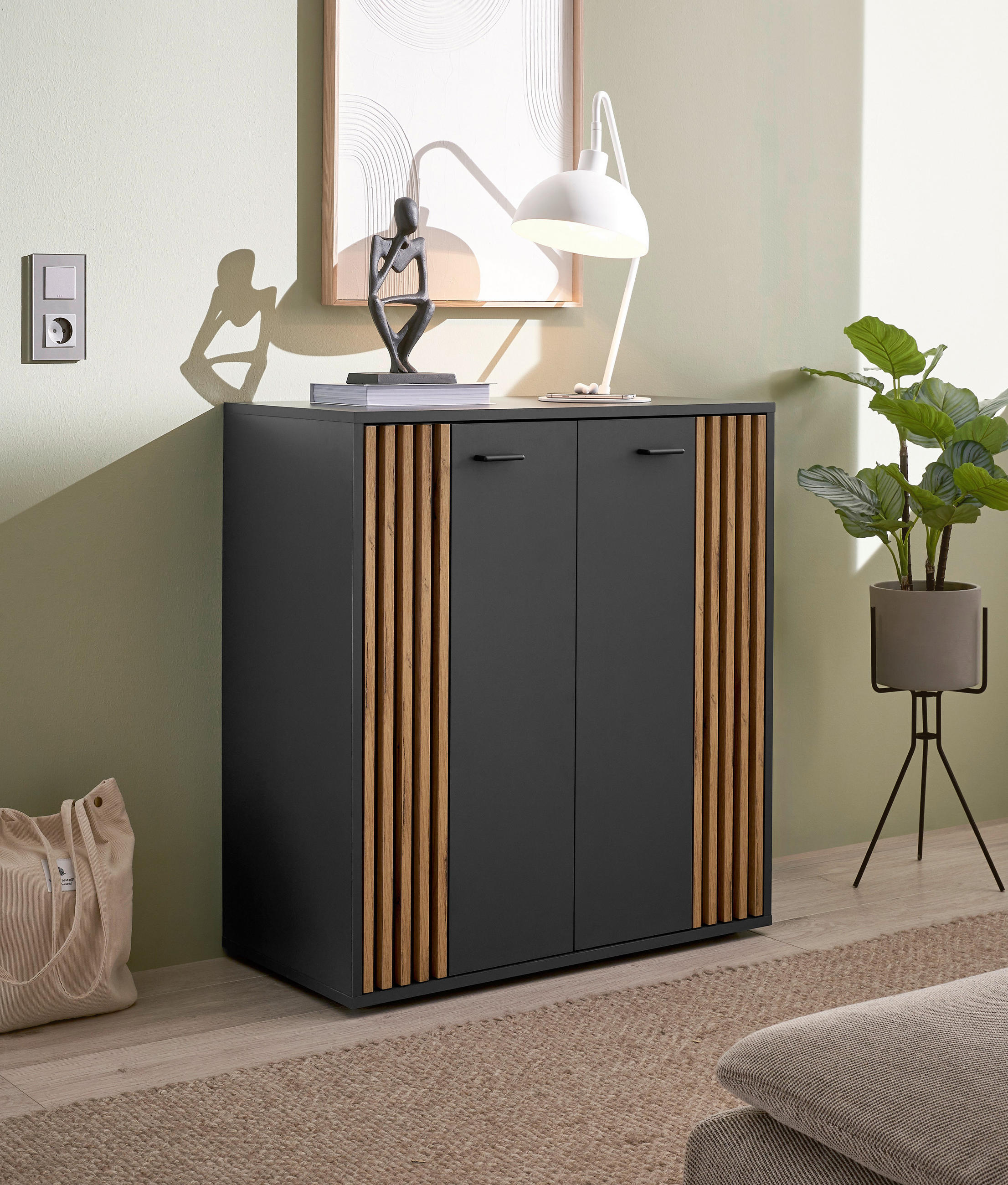 KOMMODE Dublin  in 80/86/38 cm  - Eichefarben/Anthrazit, Design, Holzwerkstoff/Kunststoff (80/86/38cm) - Xora