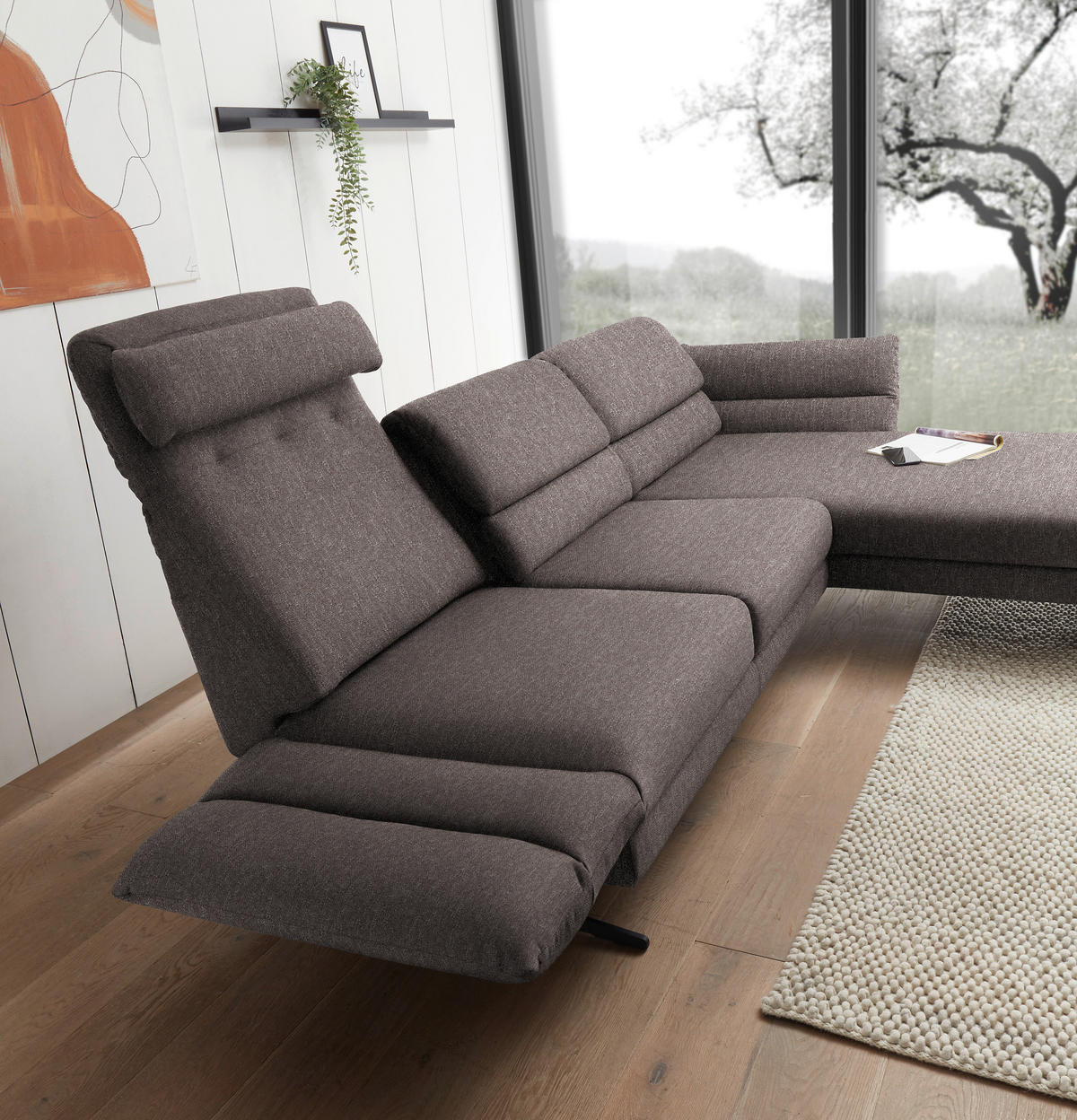 ECKSOFA in Flachgewebe Greige  - Greige/Schwarz, Design, Textil/Metall (279-327/176-217cm) - Dieter Knoll