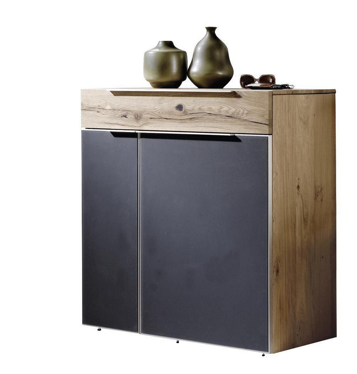 KOMMODE  in 96/98/42,5 cm  - Edelstahlfarben/Eichefarben, Design, Glas/Holz (96/98/42,5cm) - Voglauer