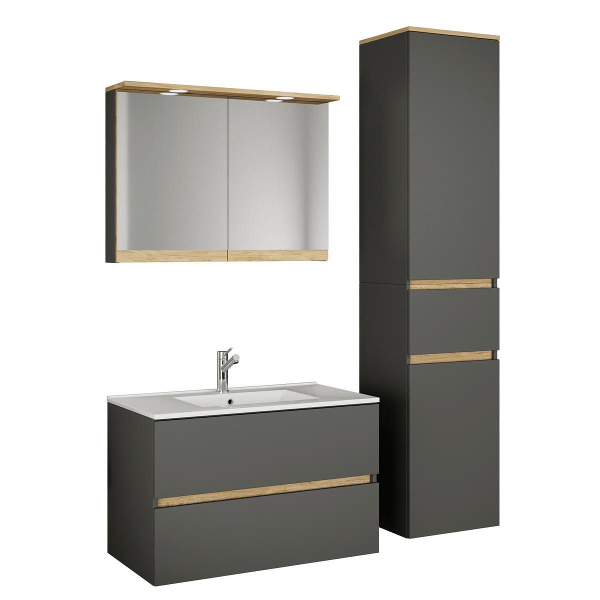 BADEZIMMER 4-teilig  in 121 cm  - Honigeiche/Anthrazit, Trend, Keramik/Holzwerkstoff (121cm) - MID.YOU