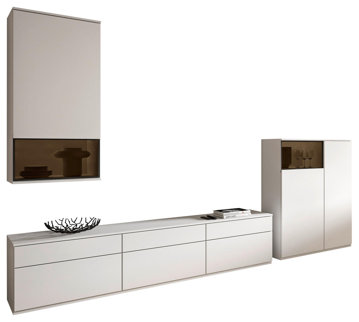 WOHNWAND  in Weiß  345/215/45 cm  - Schwarz/Weiß, KONVENTIONELL, Glas/Holzwerkstoff (345/215/45cm) - Venda