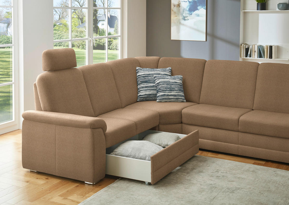 WOHNLANDSCHAFT  in Chenille Altrosa, Hellbraun  - Hellbraun/Alufarben, KONVENTIONELL, Holz/Textil (235/329/160cm) - Beldomo Comfort