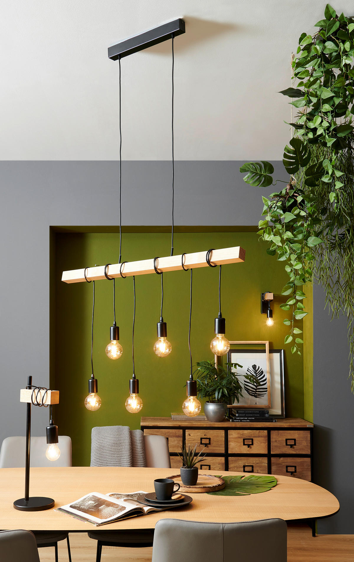 HÄNGELEUCHTE   100 cm  - Schwarz/Braun, Lifestyle, Holz/Metall (100cm) - Marama