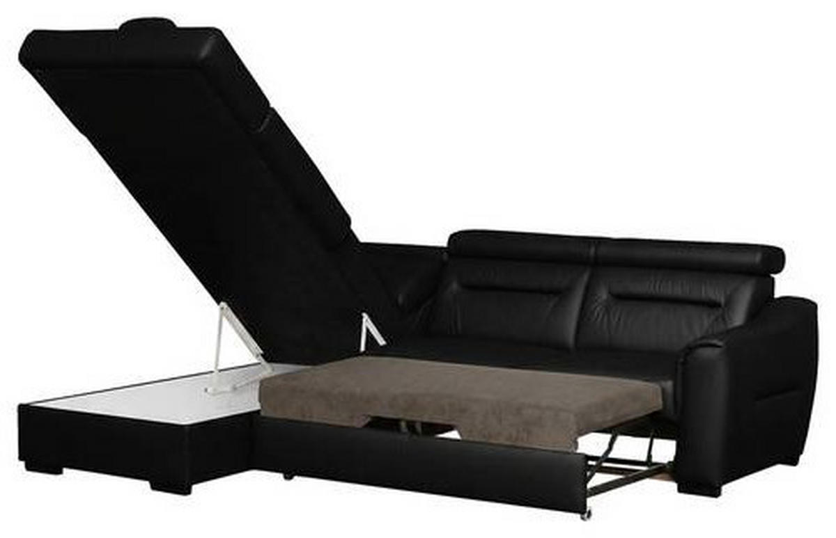 ECKSOFA Lederlook Echtleder Schwarz  - Wengefarben/Schwarz, Design, Leder/Holz (212/260cm) - Celina Home