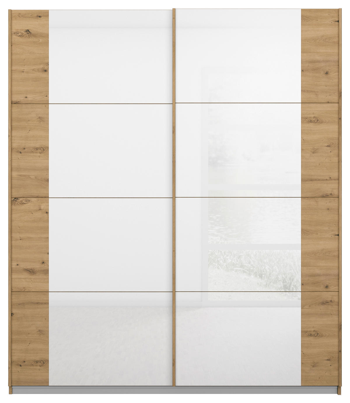 SCHWEBETÜRENSCHRANK  in Weiß, Eiche Artisan  - Eiche Artisan/Weiß, MODERN, Glas/Holzwerkstoff (181/210/62cm) - Rauch Möbel