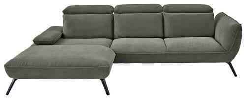 ECKSOFA in Cord Graubraun  202/301 cm  - Graubraun/Schwarz, Design, Textil/Metall (202/301cm) - Moderano
