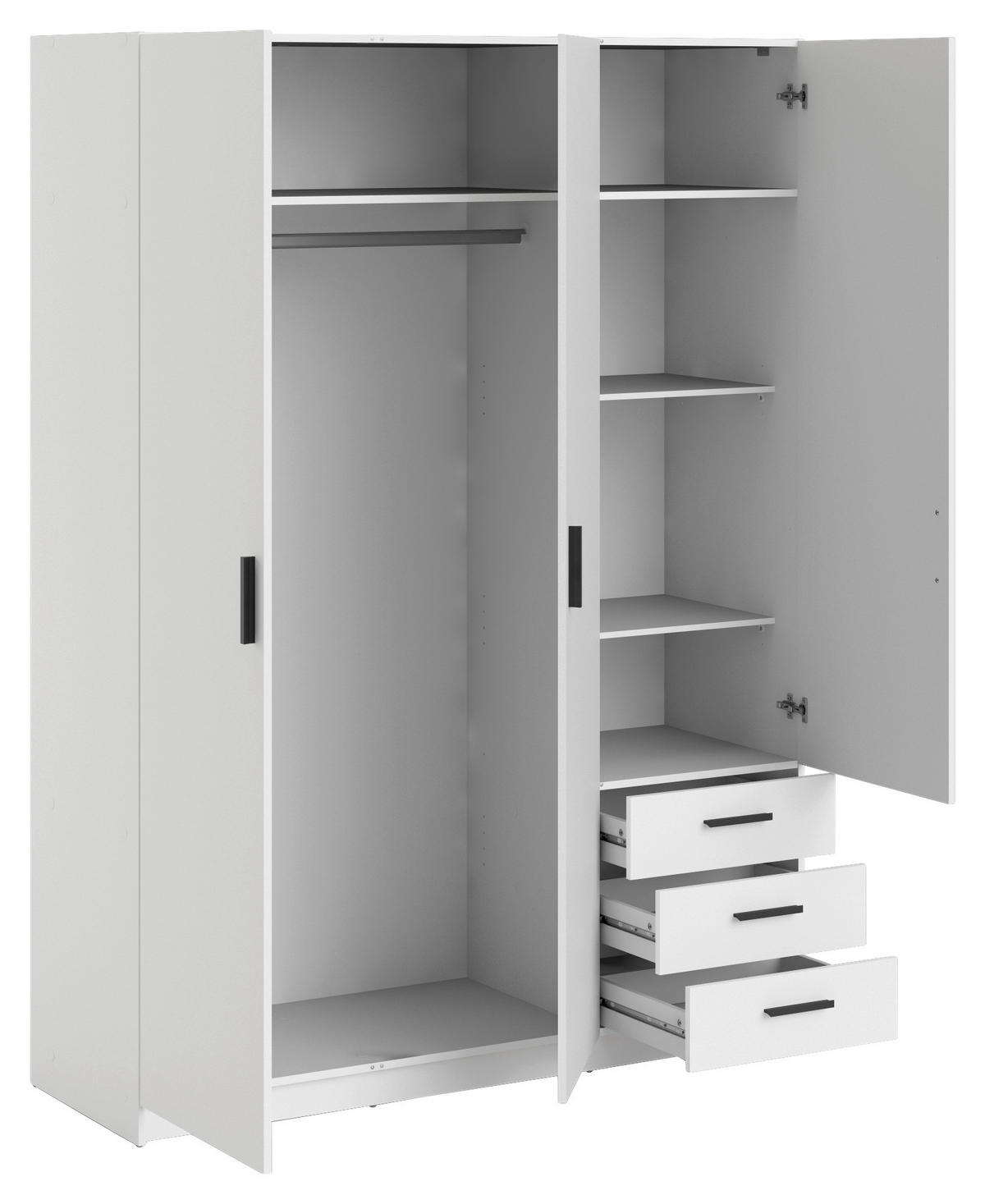 KLEIDERSCHRANK in Weiss  - Weiss/Schwarz, Basics, Holzwerkstoff/Metall (147/200,4/49,8cm) - MID.YOU