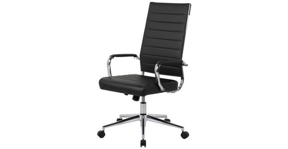 DREHSTUHL Schwarz, Chromfarben - Chromfarben/Schwarz, KONVENTIONELL, Leder/Kunststoff (63,5/103/112.5/55,5cm) - Venda