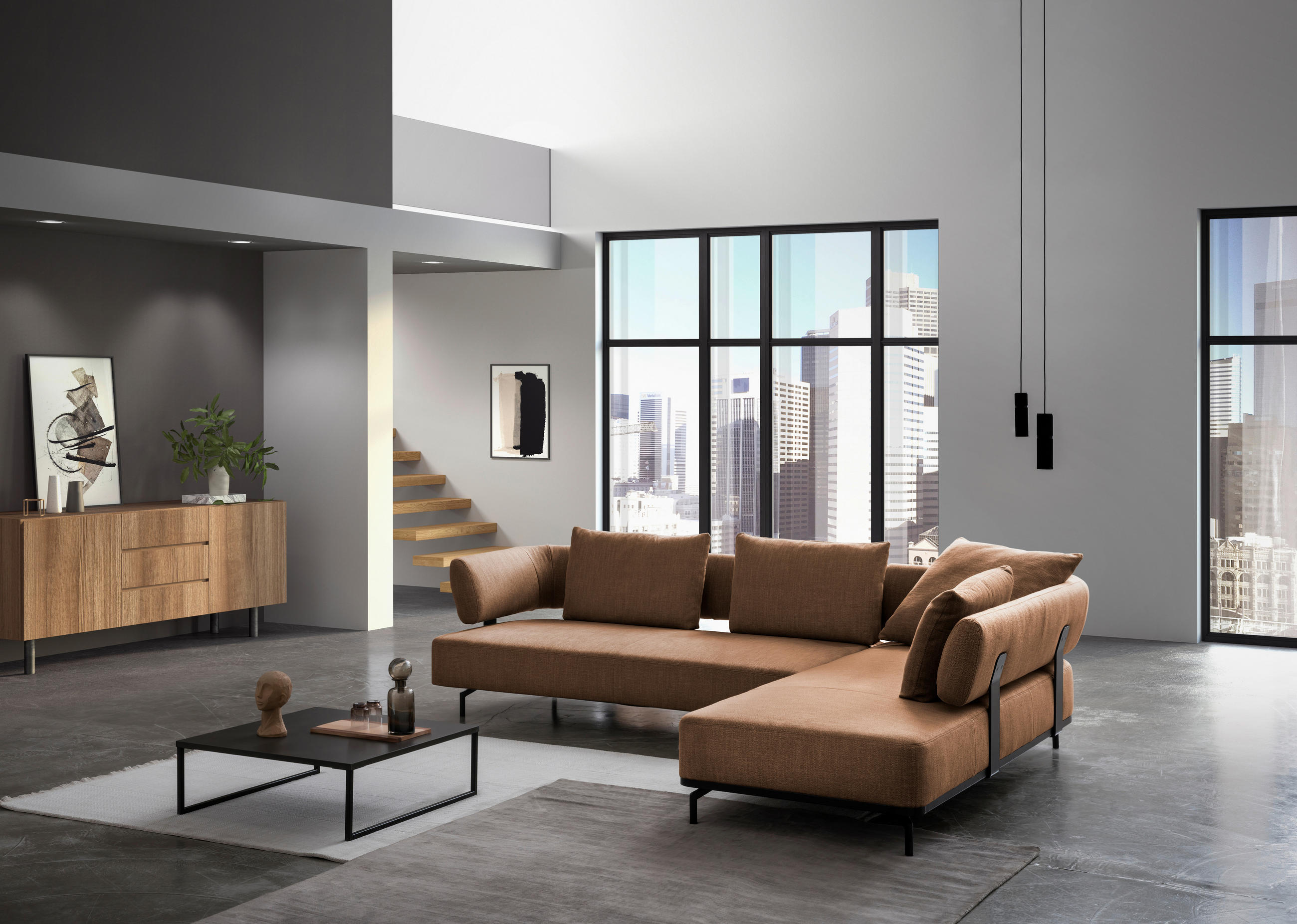 ECKSOFA Honig Flachgewebe  - Schwarz/Honig, Design, Textil/Metall (302/237cm) - Dieter Knoll