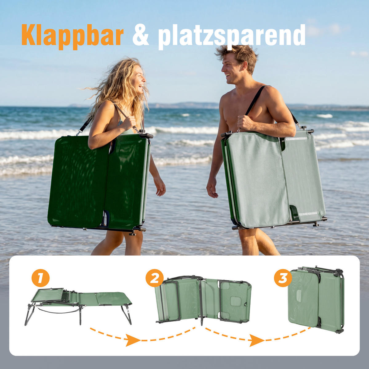 SONNENLIEGE 200/34/70 cm  - Dunkelgrau/Grün, Basics, Textil/Metall (200/34/70cm) - Modante