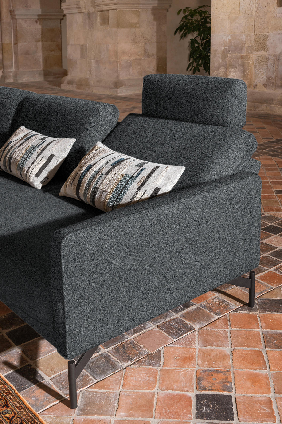 ECKSOFA in Flachgewebe, Struktur Grau  230/254 cm  - Anthrazit/Grau, Design, Textil/Metall (230/254cm) - Johann Jakob