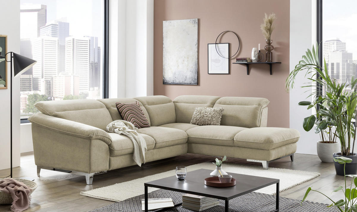 ECKSOFA in Chenille Beige  - Chromfarben/Beige, Design, Textil/Metall (232/293cm) - Livetastic