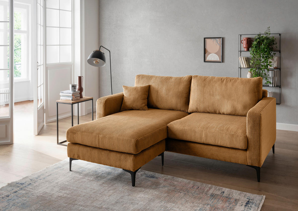ECKSOFA Eliza Goldfarben Cord  - Goldfarben/Schwarz, Basics, Textil/Metall (204/153cm) - Livetastic