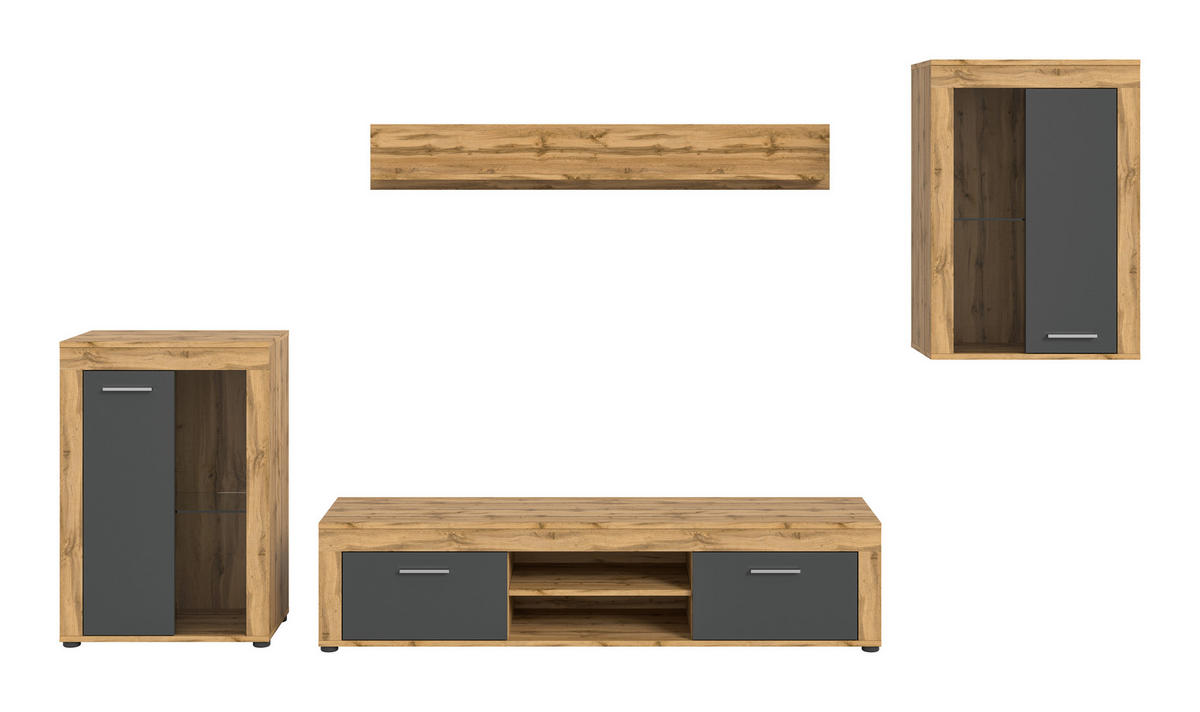 DNEVNI REGAL,  hrast wotan  - hrast wotan/srebrne barve, Design, umetna masa/steklo (310/169/35cm) - MID.YOU