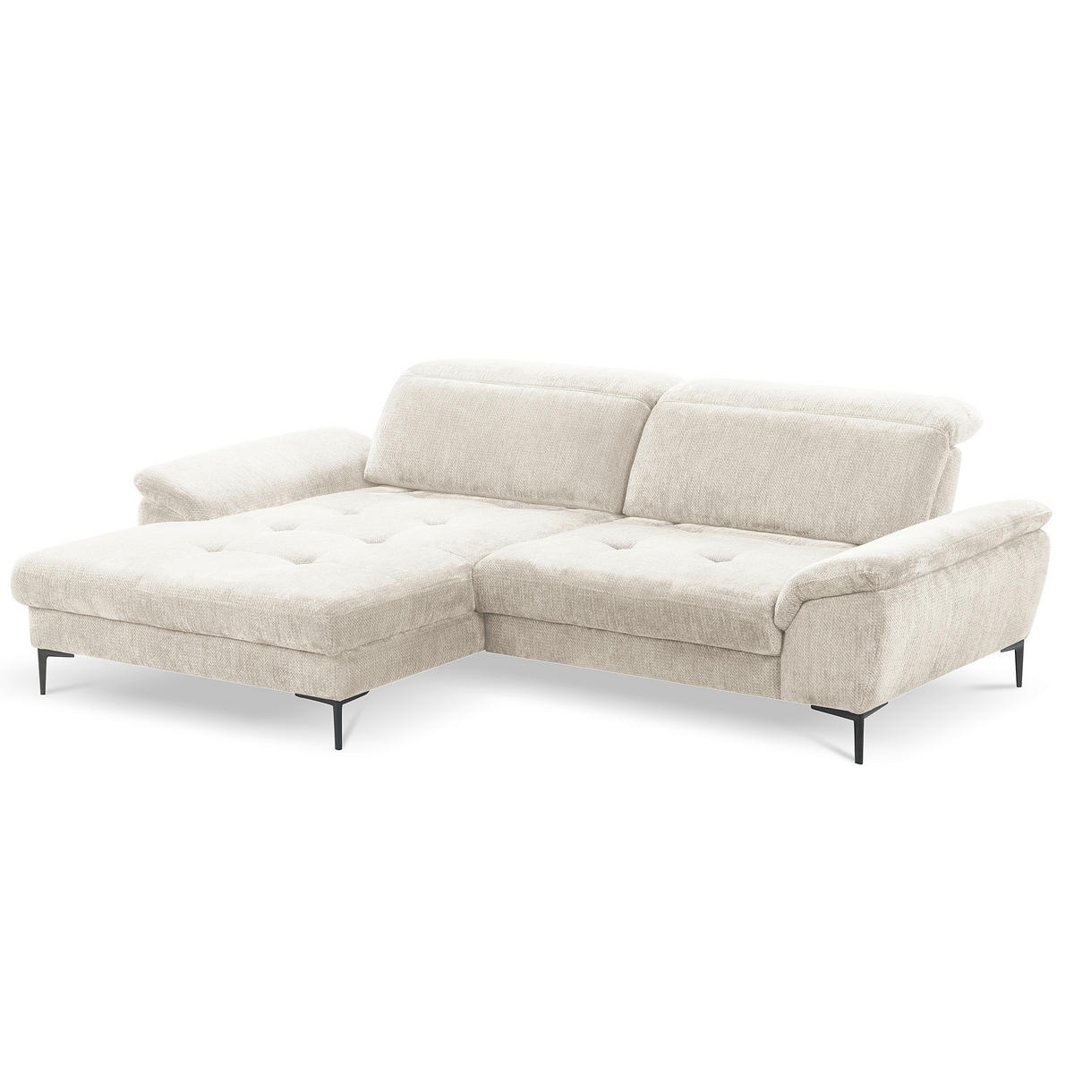 ECKSOFA  Webstoff Weiss  - Weiss/Schwarz, Design, Textil/Metall (195/268cm) - Livetastic