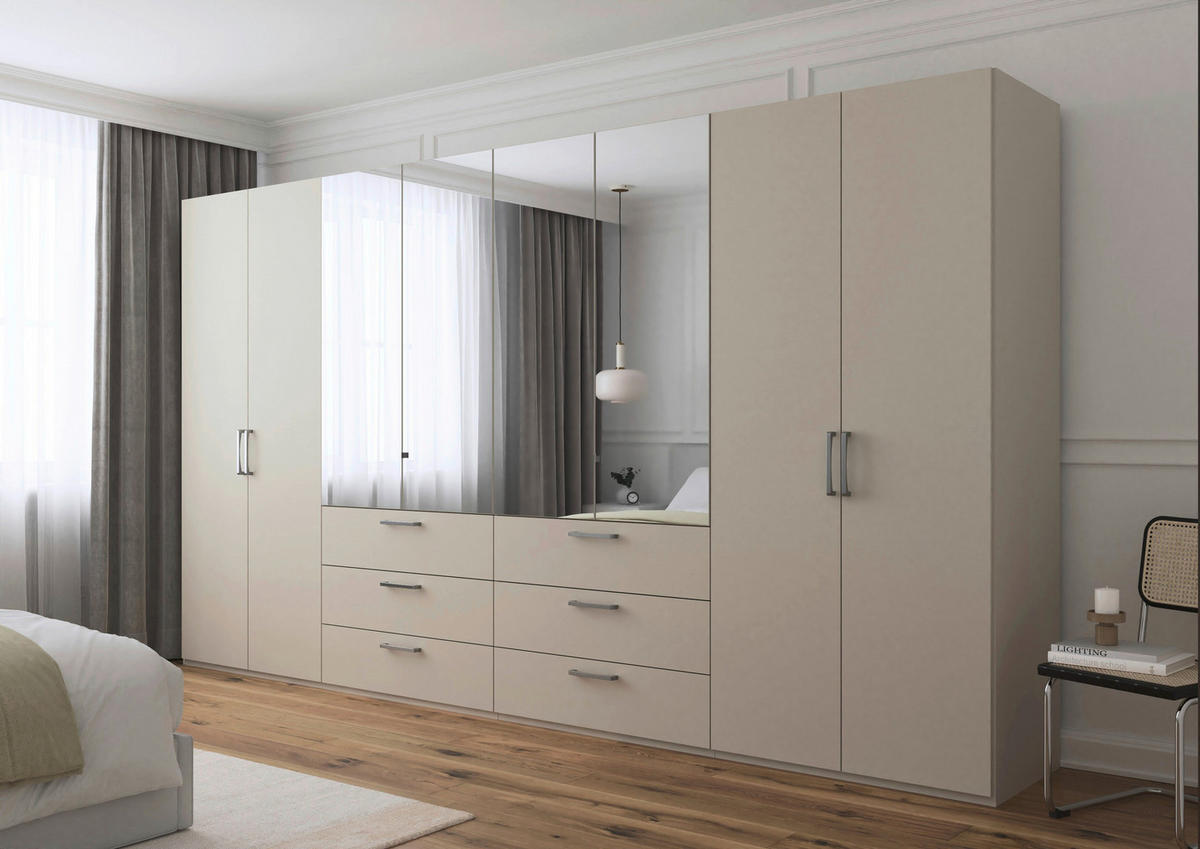 DREHTÜRENSCHRANK 400/235/61 cm,  in Champagner, 8-türig  - Chromfarben/Edelstahlfarben, Basics, Glas/Holzwerkstoff (400/235/61cm) - Novel