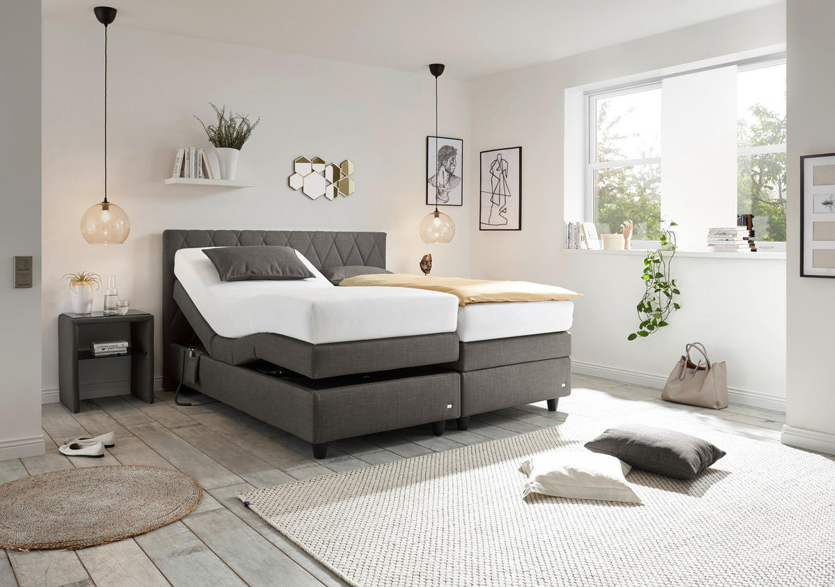 BOXSPRINGBETT 180/200 cm  in Dunkelgrau  - Dunkelgrau/Schwarz, Design, Kunststoff/Textil (180/200cm) - RUF Betten