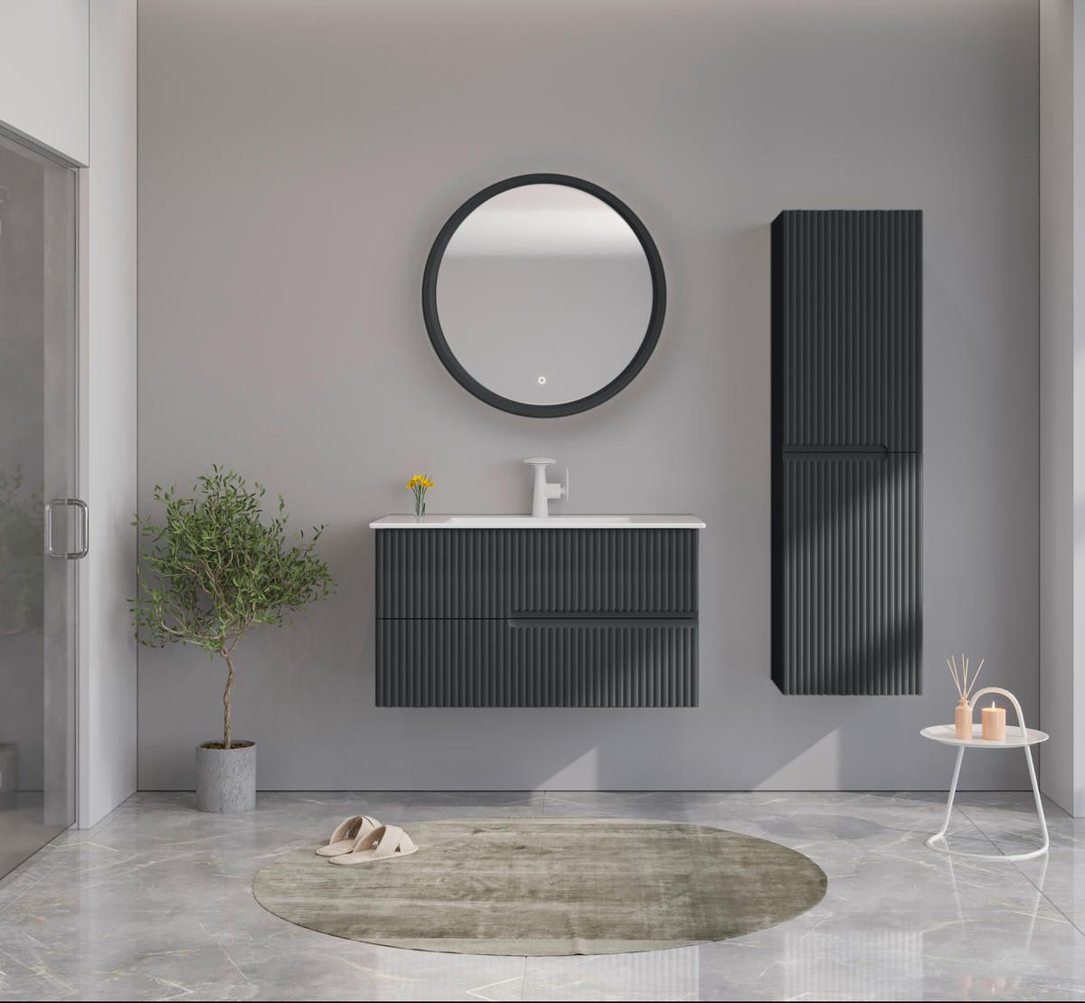 BADEZIMMER 3-teilig  in  - Weiß Hochglanz/Anthrazit, MODERN, Keramik/Holzwerkstoff (91/126/51cm) - MID.YOU