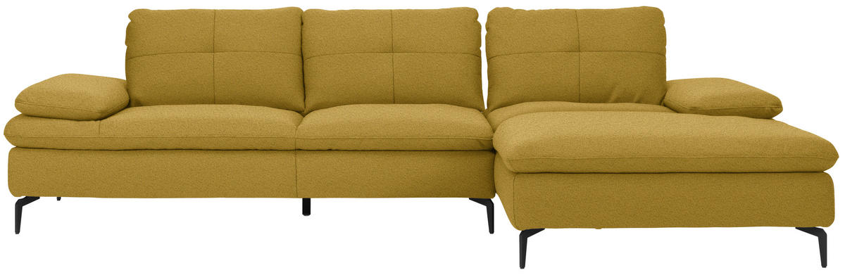 ECKSOFA in Webstoff Gelb, Hellgrün  - Gelb/Schwarz, Design, Textil/Metall (301/179cm) - Chilliano