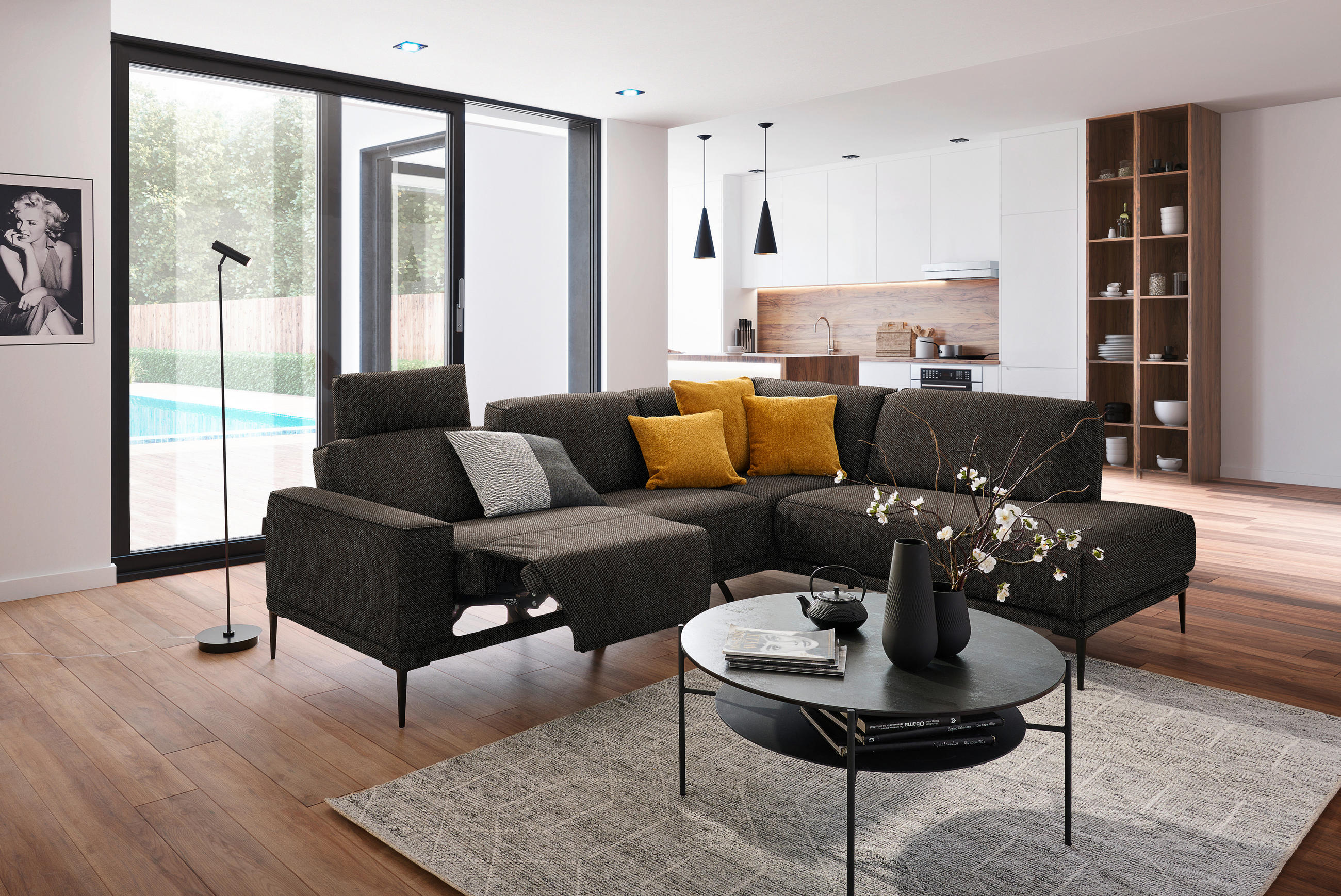 ECKSOFA in Flachgewebe Dunkelbraun  - Dunkelbraun/Schwarz, Design, Textil/Metall (260/210cm) - Johann Jakob