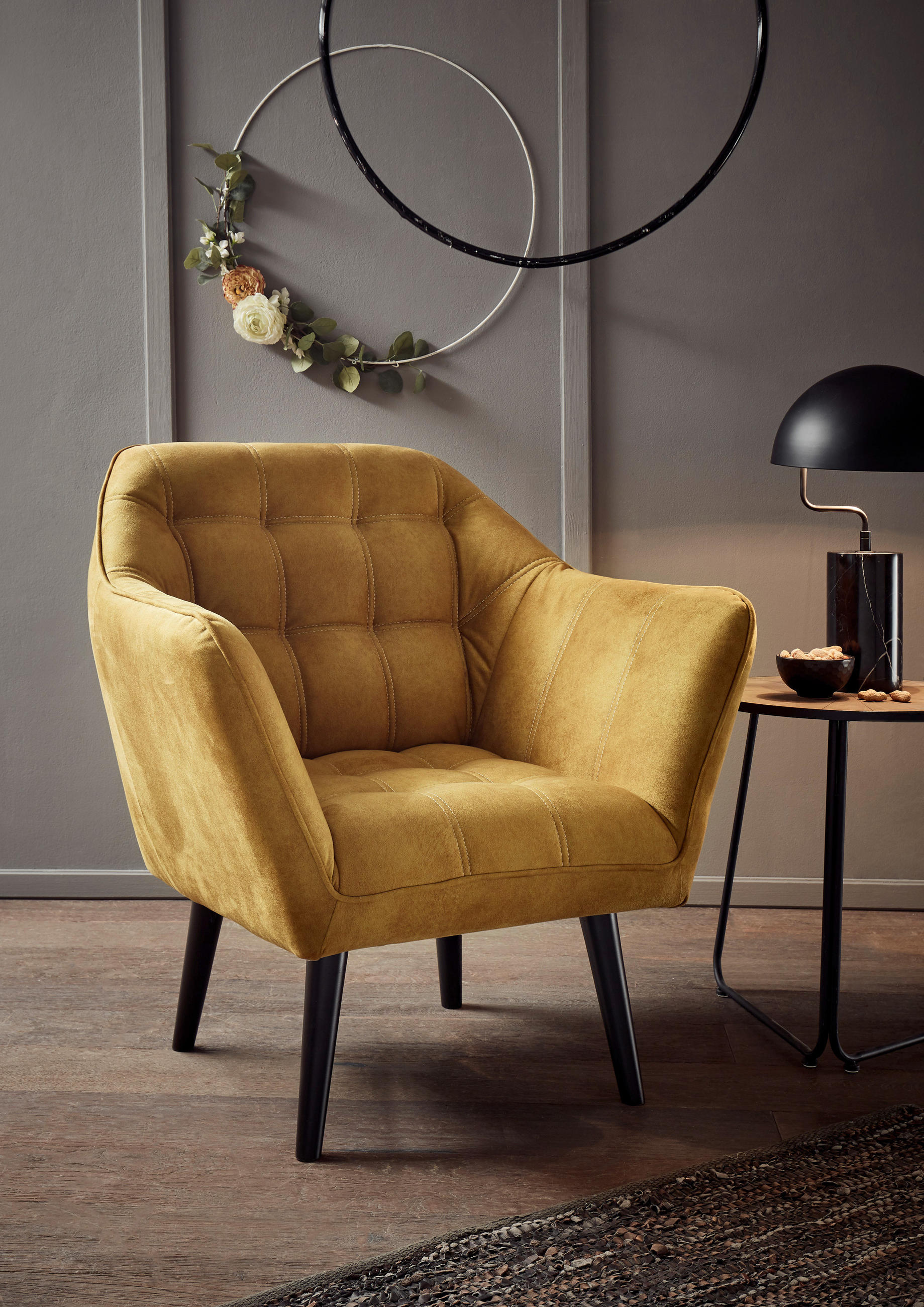 COCKTAILSESSEL Mikrovelours Gelb    - Gelb/Schwarz, MODERN, Holz/Textil (84/87/70cm) - MID.YOU