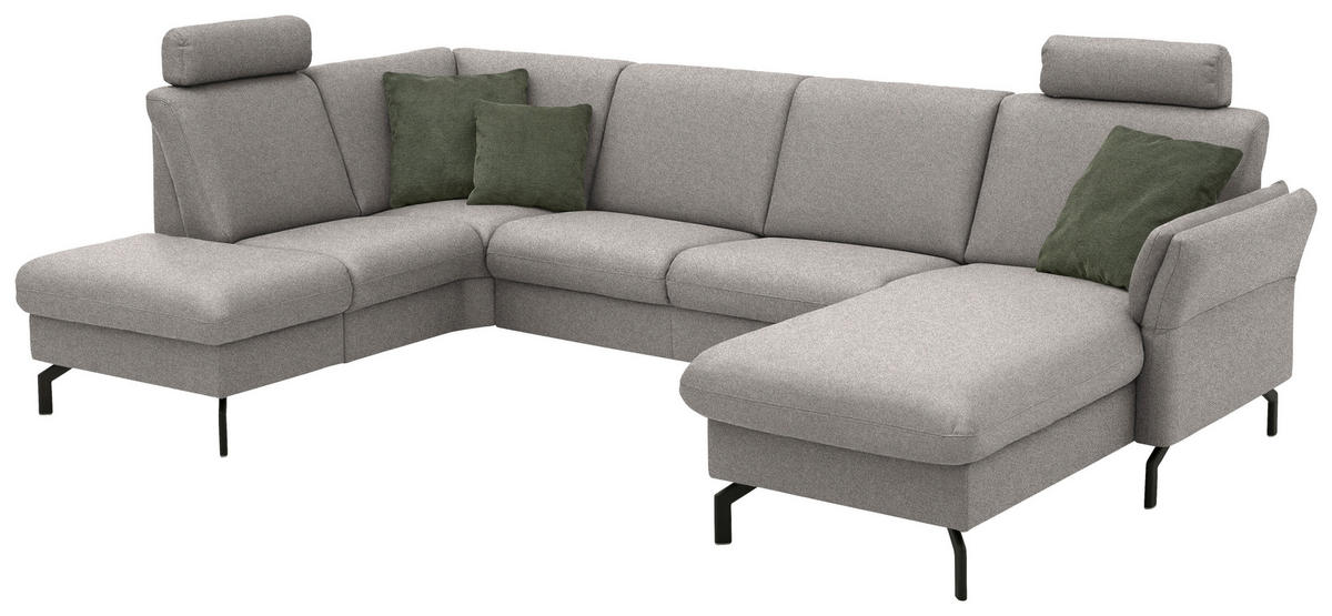 WOHNLANDSCHAFT  in Flachgewebe Graubraun  - Graubraun/Schwarz, KONVENTIONELL, Textil/Metall (190/307/170cm) - Beldomo Comfort