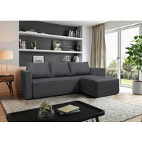 ECKSOFA STELLA Dunkelgrau Plüsch Rückenkissen, Bettkasten  - Dunkelgrau/Schwarz, Design, Kunststoff/Textil (234/166cm) - MID.YOU