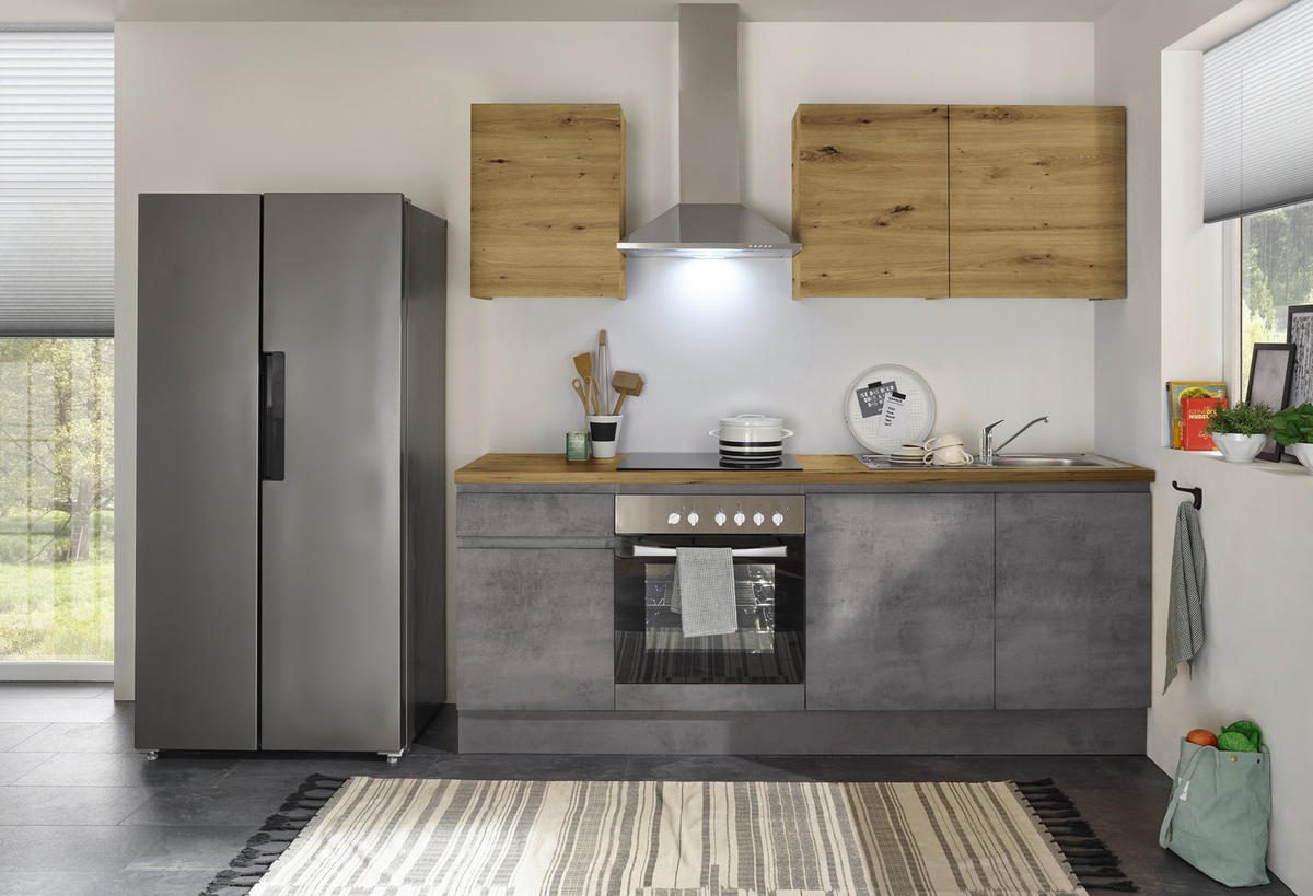 KÜCHENLEERBLOCK 220 cm   in Anthrazit, Grau, Eiche Artisan  - Anthrazit/Eiche Artisan, Design, Holzwerkstoff (220cm) - MID.YOU