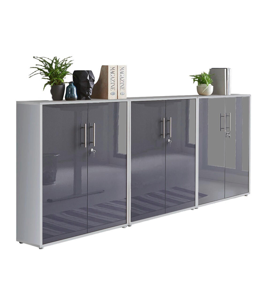AKTENSCHRANK Grau, Anthrazit Hochglanz  - Anthrazit Hochglanz/Grau, MODERN, Holzwerkstoff (253,2/113,6/33cm) - MID.YOU