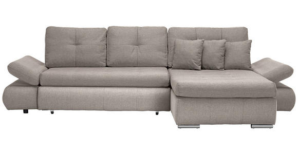 ECKSOFA Beige Webstoff Zierkissen, Rückenkissen, Bettkasten, Schlaffunktion, Rücken echt, Armteilverstellung  - Chromfarben/Beige, Design, Kunststoff/Textil (302/187cm) - Carryhome