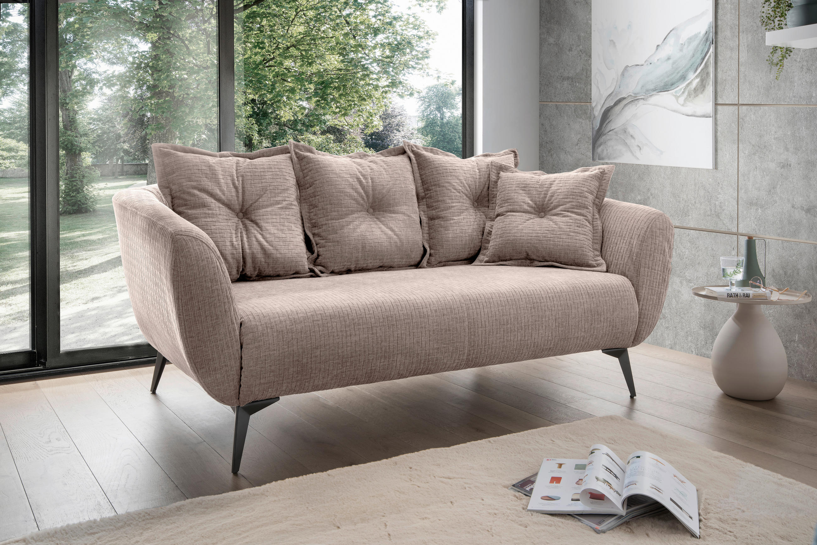 2,5-SITZER in Mikrofaser Beige  - Beige/Schwarz, MODERN, Textil/Metall (196/94/103cm) - Livetastic