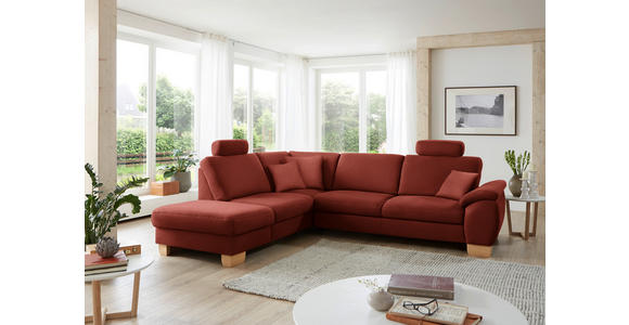 ECKSOFA in Mikrofaser Rot  - Wildeiche/Beige, KONVENTIONELL, Holz/Textil (236/286cm) - Voleo